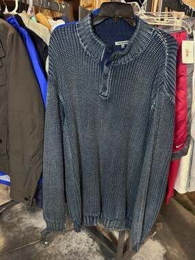 Johnston & Murphy Navy Textured Knit Henley Pullover Sweater